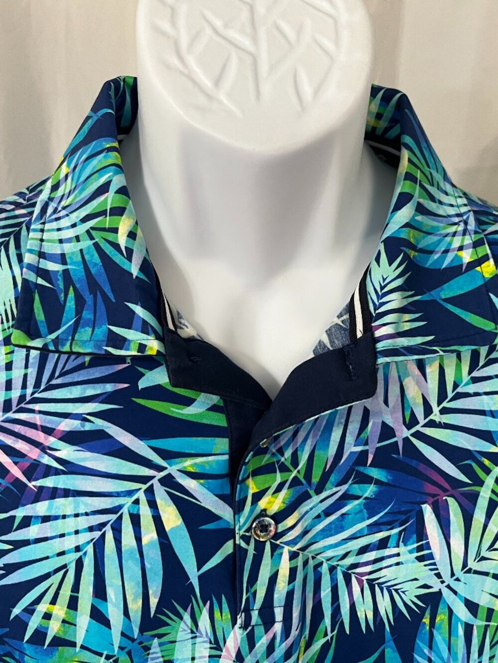 🌴 Bugatchi Men’s Performance Palm Leaf Polo Blue Green Purple M 🌺